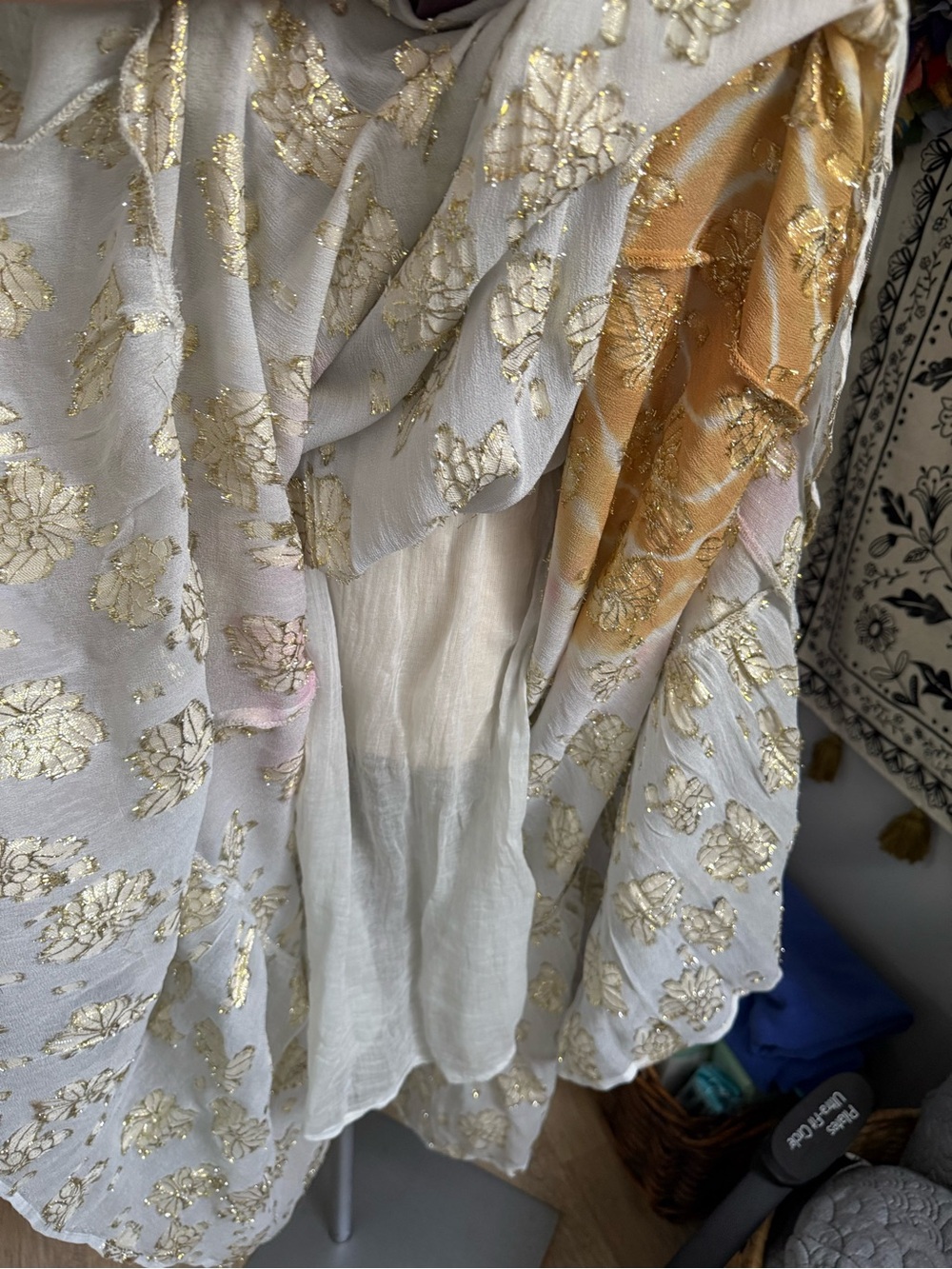 POL Bohemian Maxi Dress in Cream Crochet,Shells Beads, Mustard & Gold Metallic - Picture 10 of 10